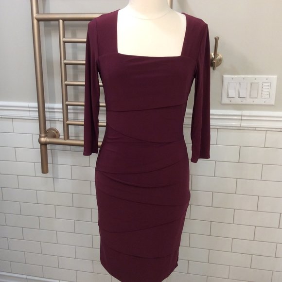 White House Black Market Dresses & Skirts - WHBM Burgundy Instantly Slimming 3/4 Sleeve Square Neck Dress.  NWT